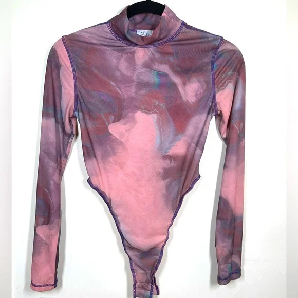 OH POLLY, High Neck Long Sleeve Mesh Bodysuit and skirt in Blush - Picture 1 of 11